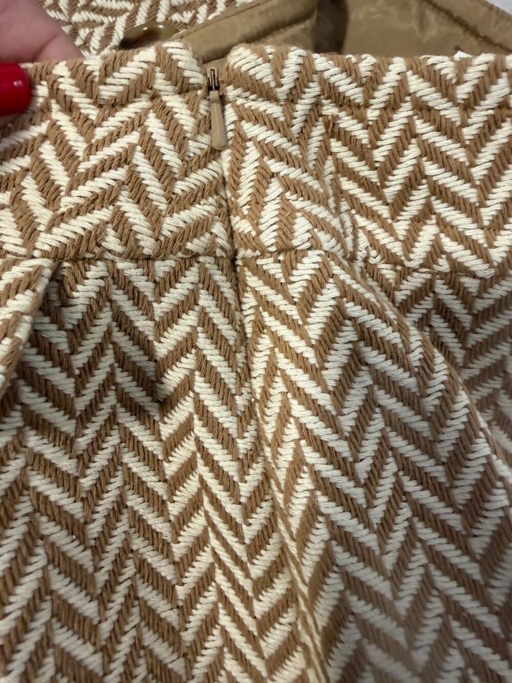 MICHAEL Michael Kors Tweed Herringbone Mini Skirt Brown Cream Faux Pocket Sz10 - Picture 7 of 9